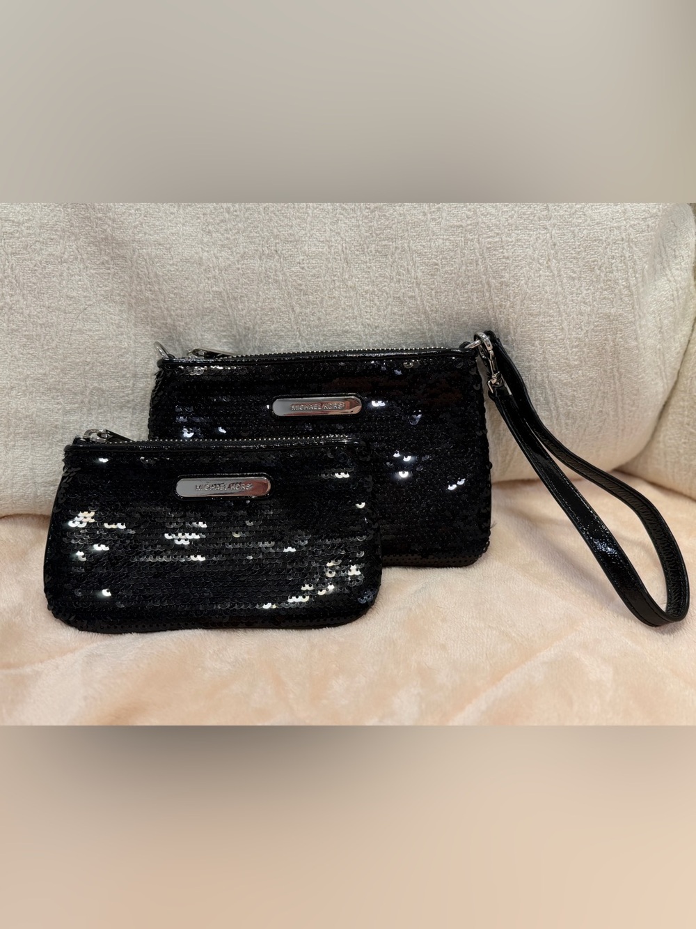 Michael Kors Black Sequin Evening Wristlet & Pouch Set